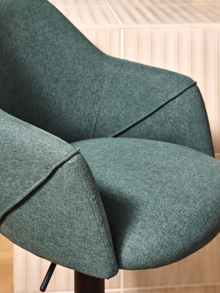 MADE.COM Bay Green and Walnut Legs Lule Adjustable Height Bar Stool in Velvet - Image 2 of 5