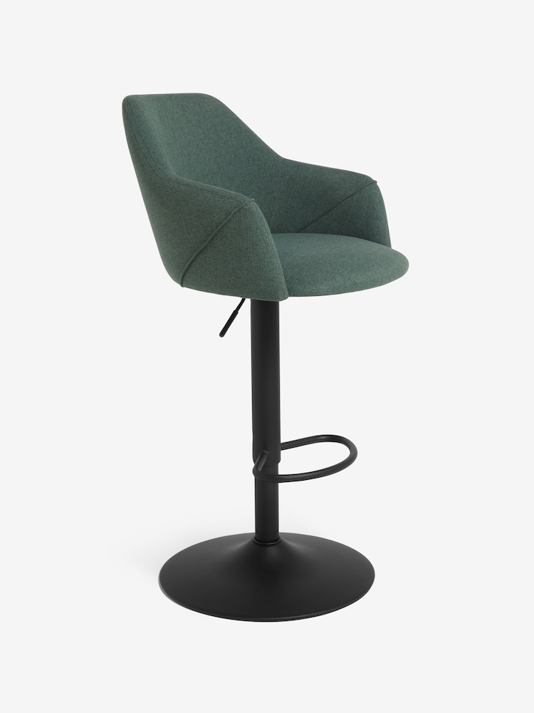MADE.COM Bay Green and Walnut Legs Lule Adjustable Height Bar Stool in Velvet - Image 5 of 5