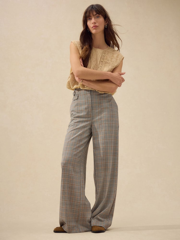 Yellow Check Wide Leg Trousers - Image 1 of 7