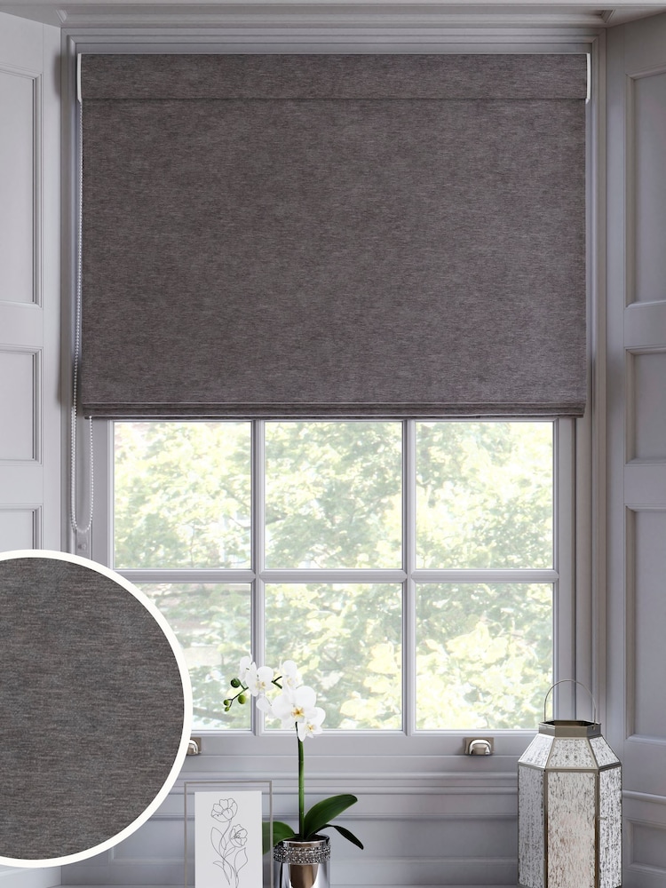 Charcoal Grey Linen Look Made to Measure Roman Blind - Image 1 of 6