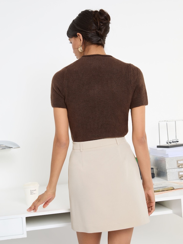 Friends Like These Neutral Tailored Pleat Front Mini Skirt - Image 4 of 4 Friends Like These Neutral Tailored Pleat Front Mini Skirt - Image 4 of 4