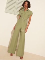 Friends Like These Khaki Green Utility Jumpsuit - Image 1 of 4