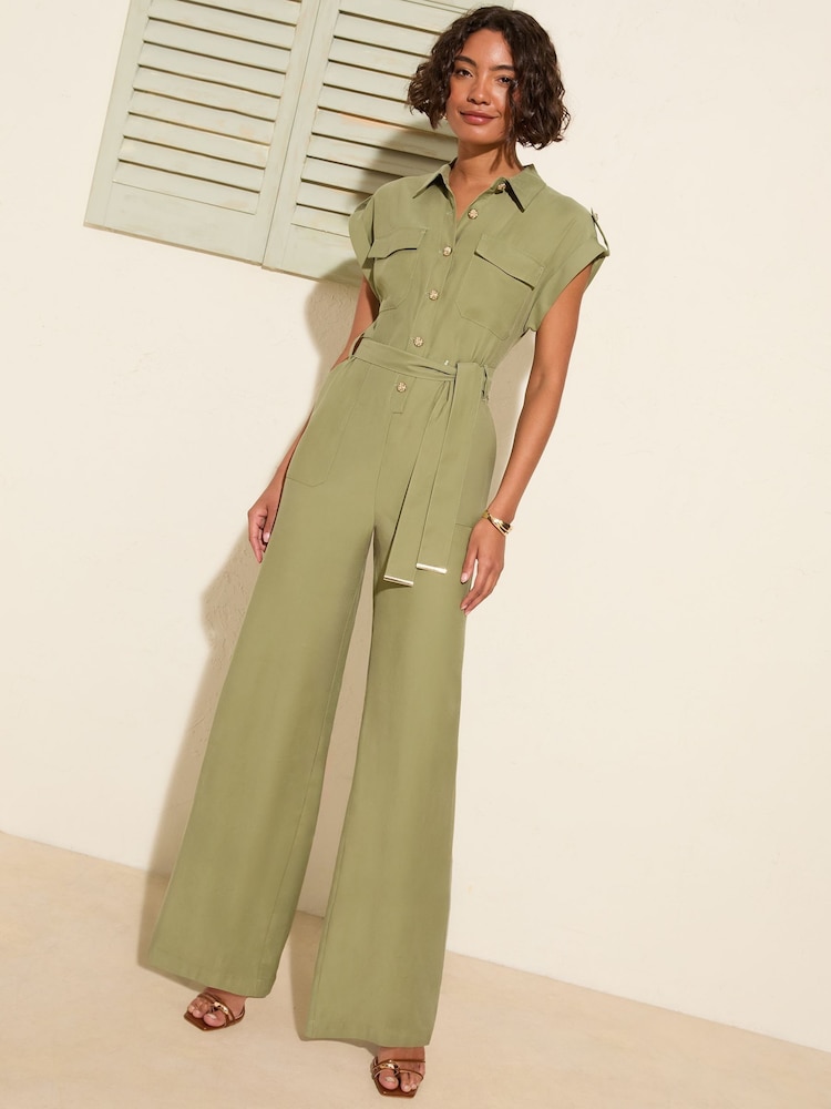 Friends Like These Khaki Green Utility Jumpsuit - Image 1 of 4