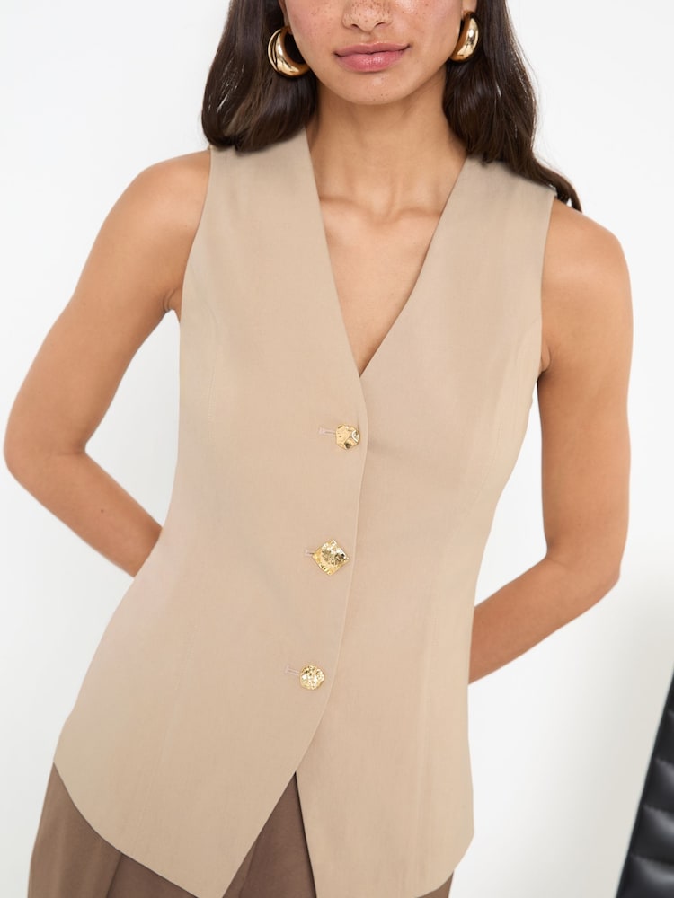 Friends Like These Cream Sculpting Stretch Multi Button Waistcoat - Image 1 of 4