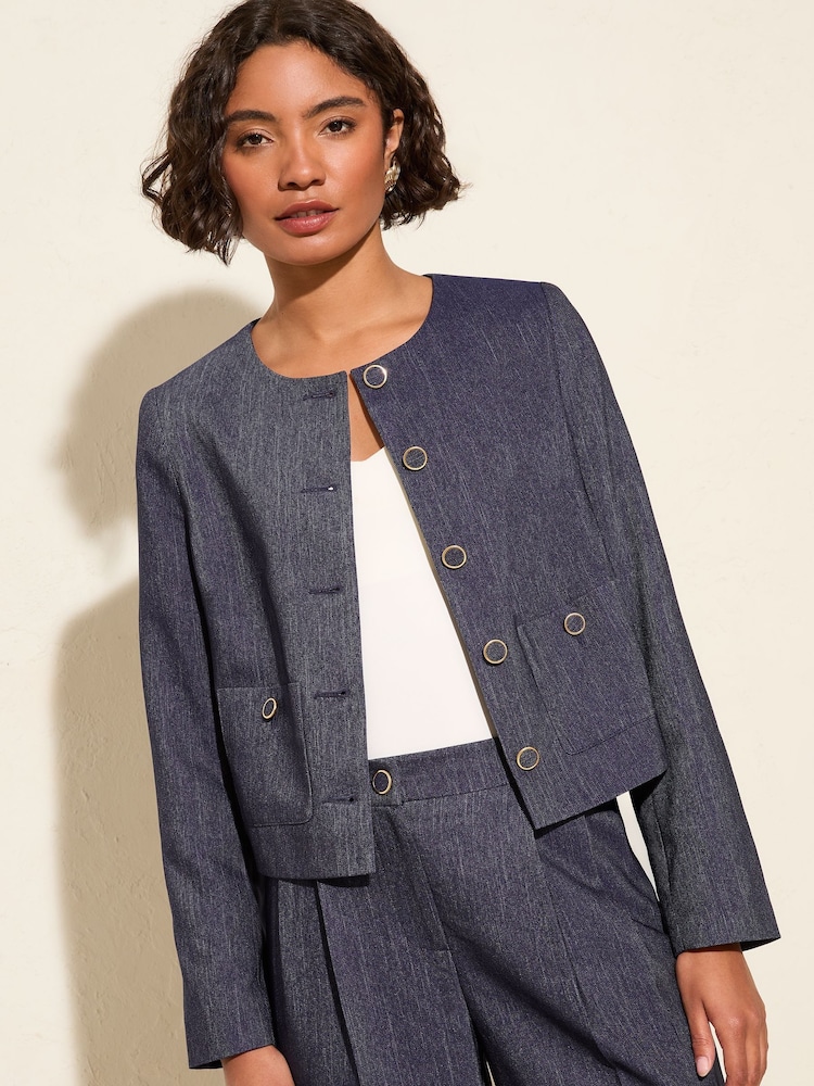 Friends Like These Blue Tonic Collarless Trophy Tailored Jacket - Image 1 of 5