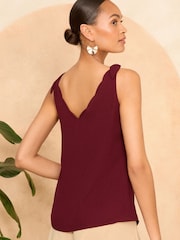 Love & Roses Red V-Neck Scallop Detail Tie Shoulder Vest - Image 4 of 4