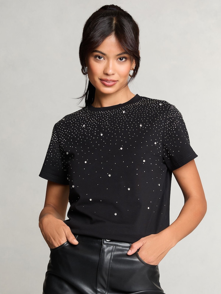 Lipsy Black 1 Embellished T-Shirt - Image 1 of 4