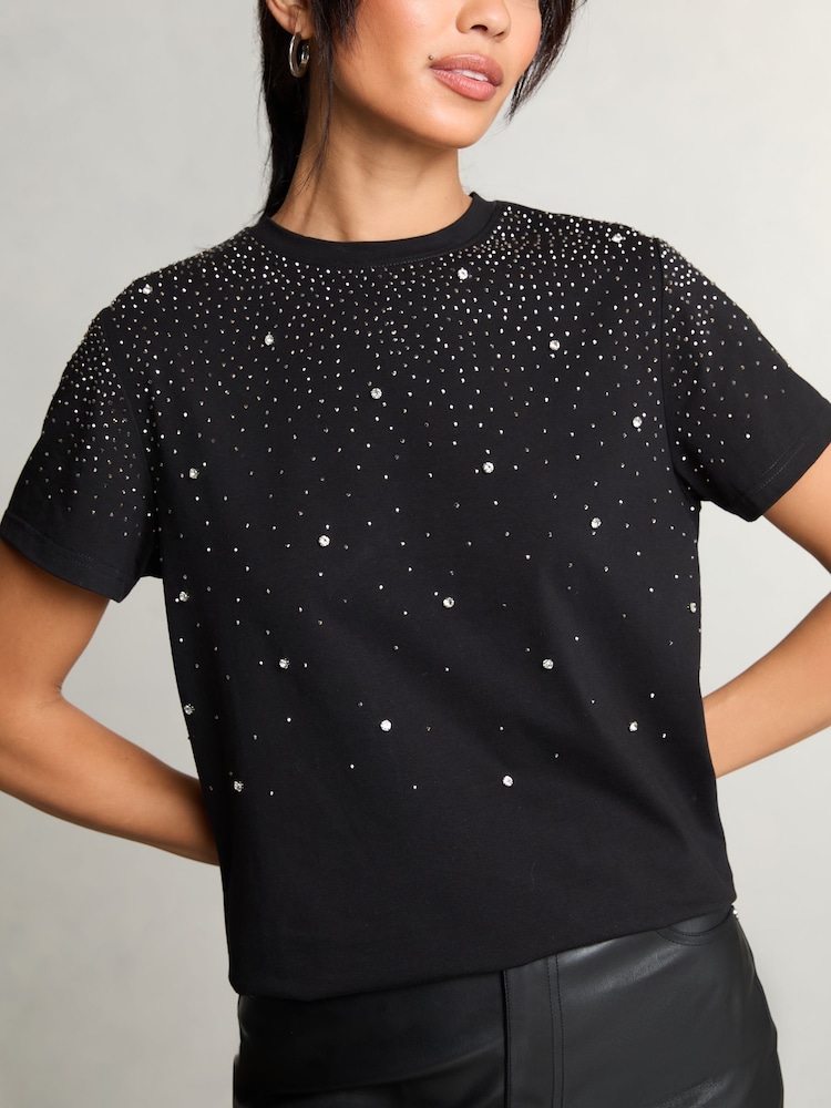 Lipsy Black 1 Embellished T-Shirt - Image 2 of 4