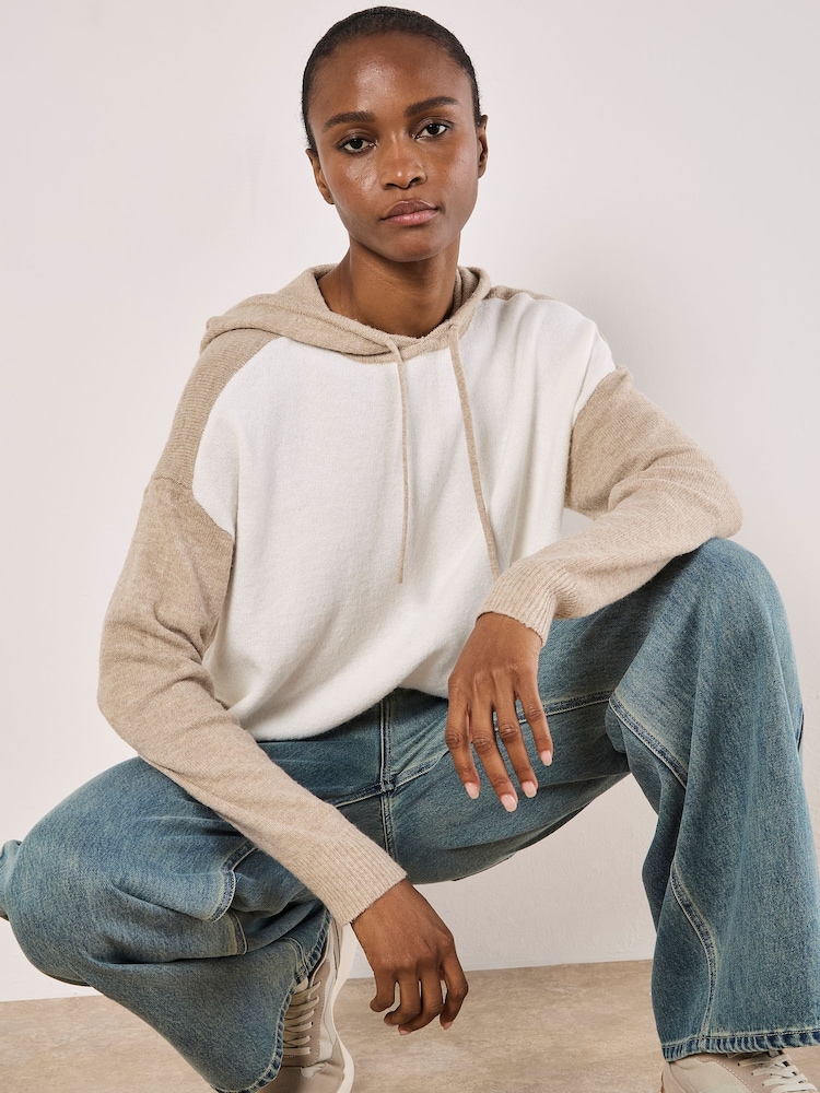 Apricot Cream Colourblock Knitted Hoodie - Image 1 of 5 Apricot Cream Colourblock Knitted Hoodie - Image 1 of 5