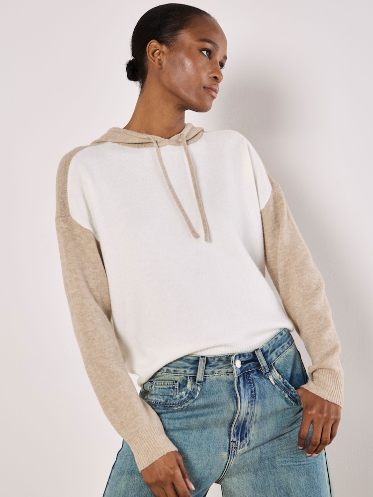 Apricot Cream Colourblock Knitted Hoodie - Image 2 of 5 Apricot Cream Colourblock Knitted Hoodie - Image 2 of 5