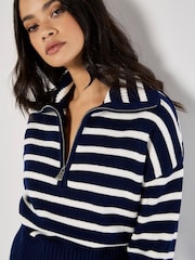Apricot Blue Zip Collar Stripped Jumper - Image 3 of 4