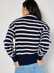 Apricot Blue Zip Collar Stripped Jumper - Image 4 of 4