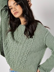 Apricot Green Cable Knit Waffle Jumper - Image 1 of 4