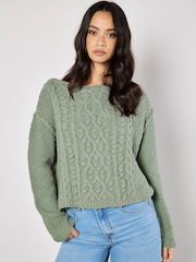 Apricot Green Cable Knit Waffle Jumper - Image 3 of 4