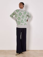 Apricot Grey Jacquard Flower OS Jumper - Image 1 of 3