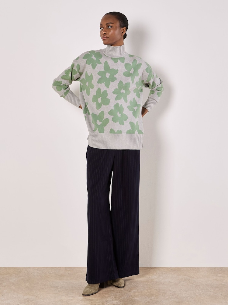 Apricot Grey Jacquard Flower OS Jumper - Image 1 of 3 Apricot Grey Jacquard Flower OS Jumper - Image 1 of 3