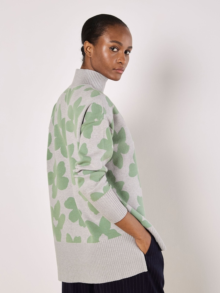 Apricot Grey Jacquard Flower OS Jumper - Image 3 of 3 Apricot Grey Jacquard Flower OS Jumper - Image 3 of 3