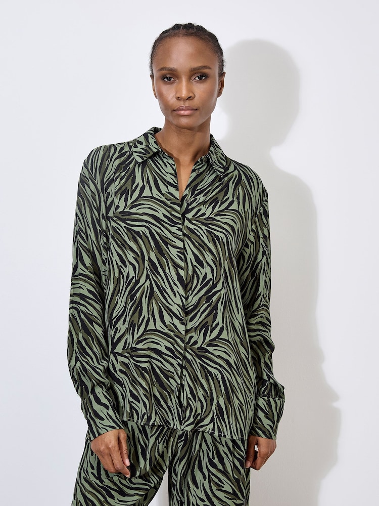Apricot Green Zebra Printed High Low Shirt - Image 1 of 4