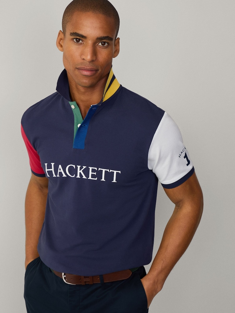 Синий - Hackett Classic Fit Heritage Piqué Polo - Изображение 1 из 8