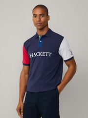Синий - Hackett Classic Fit Heritage Piqué Polo - Изображение 4 из 8