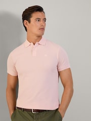 Розовый - Hackett Slim Fit Linen Piqué Polo - Image 1 of 8