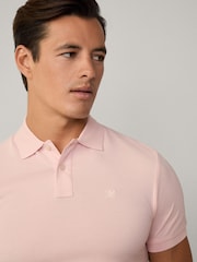 Розовый - Hackett Slim Fit Linen Piqué Polo - Image 6 of 8