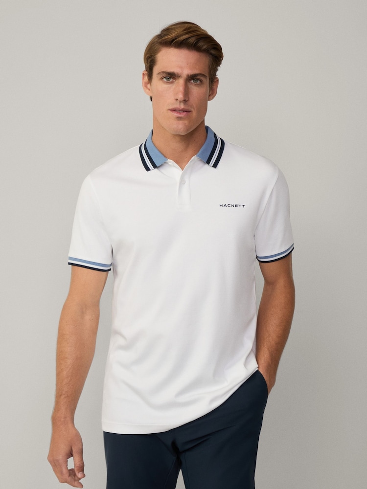Alb - Tricou polo Hackett Classic Fit Sport Stretch Piqué pentru femei - Imaginea 1 din 7
