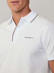 Белый - Hackett Classic Fit Sport Stretch Piqué Polo - Image 3 of 7