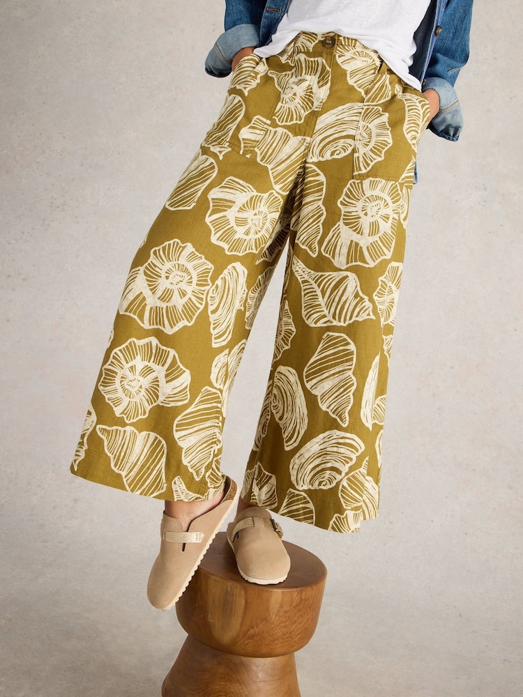 White Stuff Green Roxy Linen Blend Culottes - Image 1 of 6