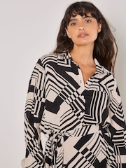 Apricot Natural Graphic Squares Mini Shirt Dress - Image 2 of 4