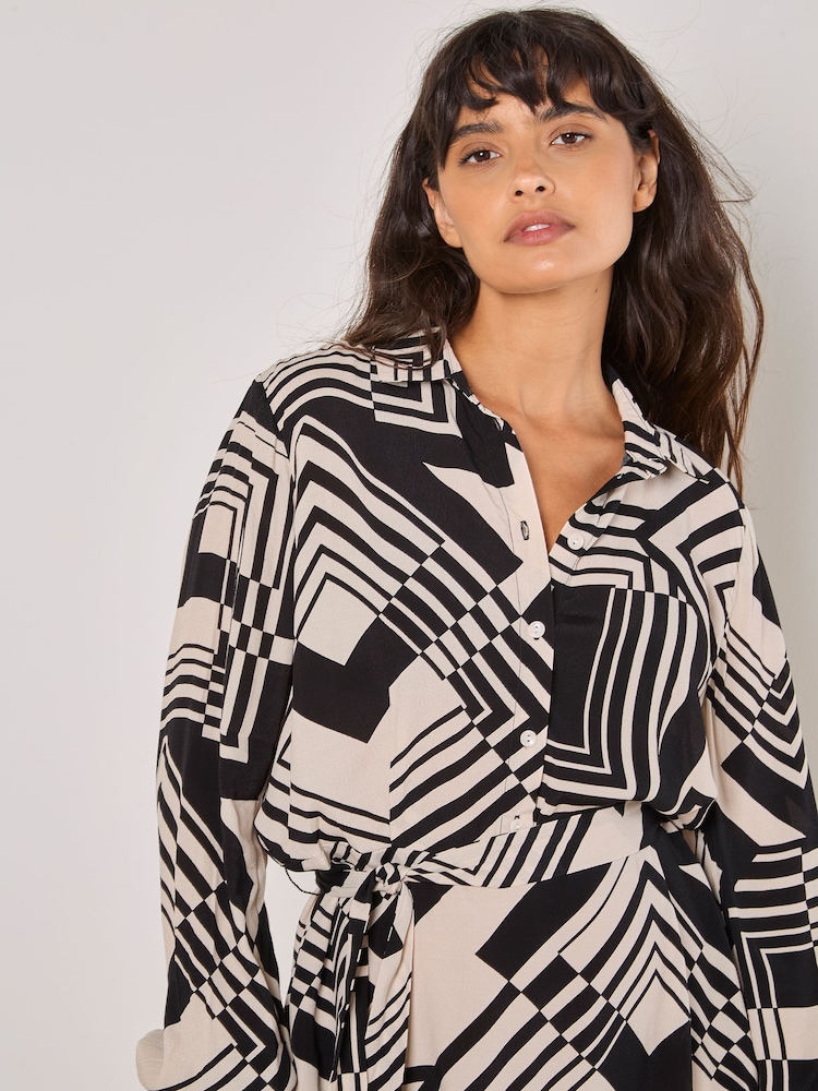 Apricot Natural Graphic Squares Mini Shirt Dress - Image 2 of 4