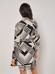 Apricot Natural Graphic Squares Mini Shirt Dress - Image 4 of 4