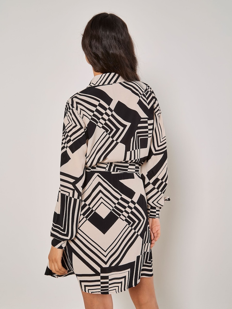 Apricot Natural Graphic Squares Mini Shirt Dress - Image 4 of 4