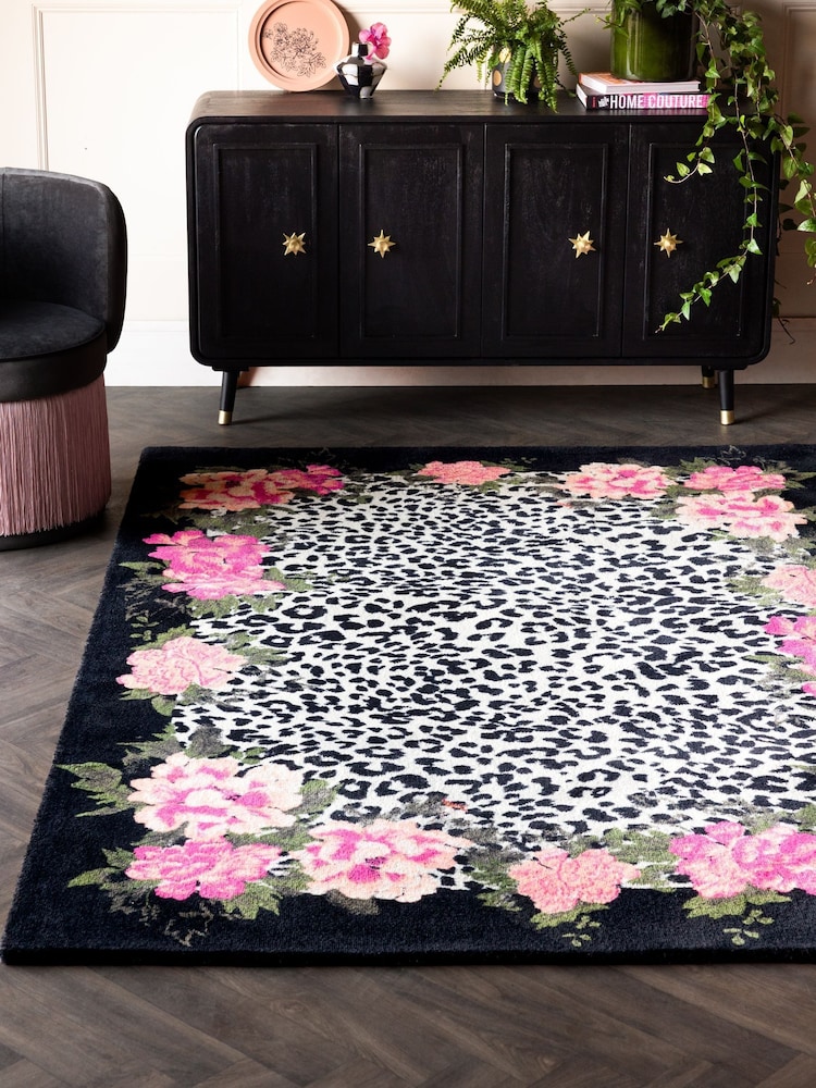 Rockett St George Leopard Love Floral Border Tufted Rug - Image 1 of 5