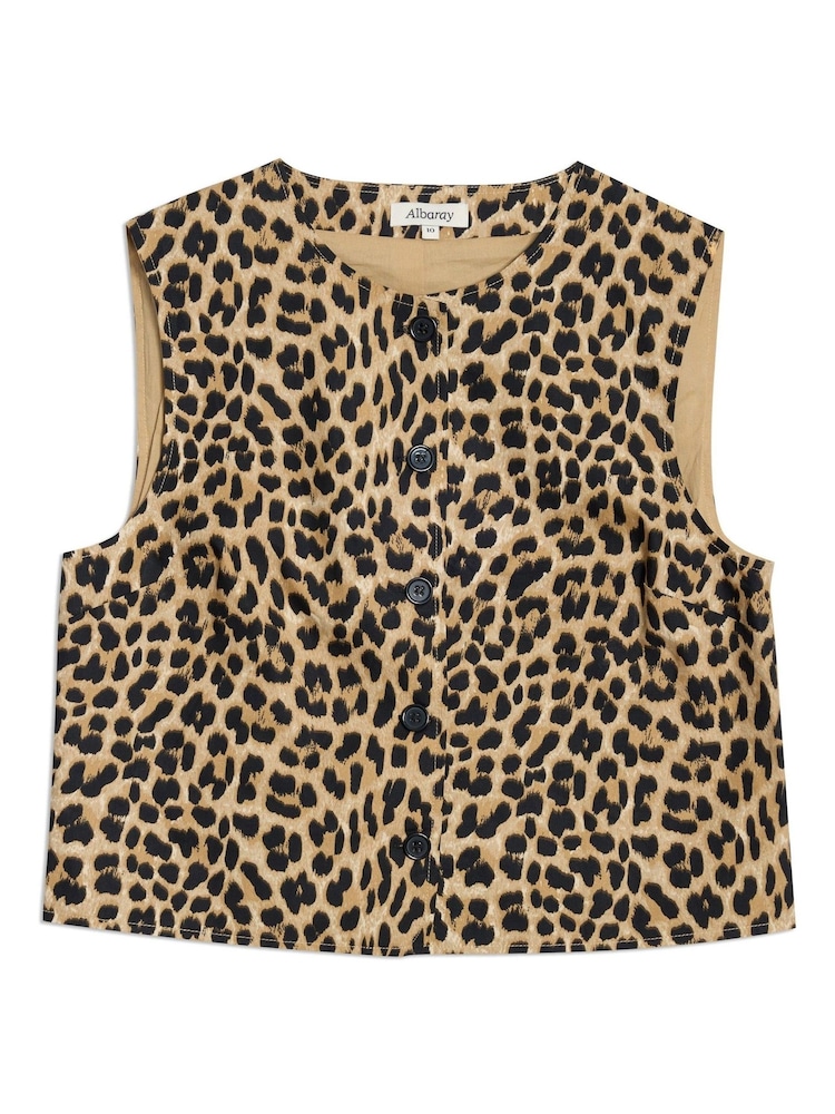 Albaray Animal 100% Cotton Button Shell Brown Top - Image 5 of 5