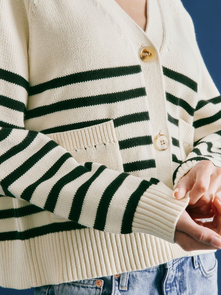 Albaray Relaxed V-Neck 100% Cotton Cardigan - Image 3 of 4