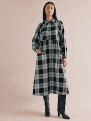 Albaray Check Pocket Black 100% Organic Cotton Shirt Dress - Image 1 of 4