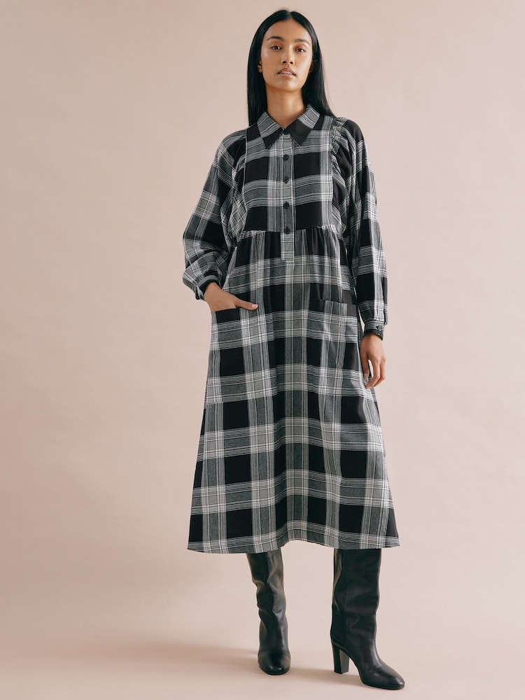 Albaray Check Pocket Black 100% Organic Cotton Shirt Dress - Image 1 of 4