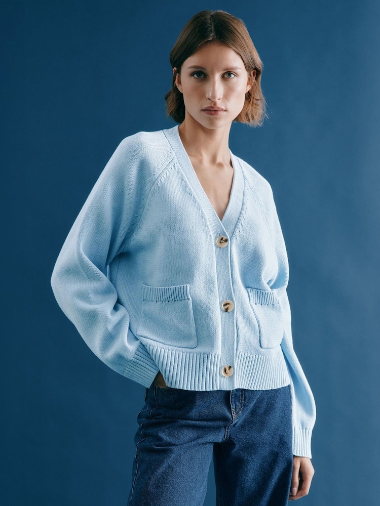 Albaray Relaxed V-Neck 100% Cotton Cardigan - Image 1 of 4