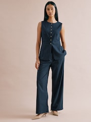Albaray Navy Blue Pinstripe Trousers - Image 4 of 5