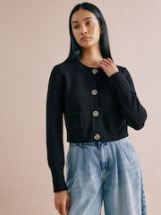 Albaray Cropped 100% Cotton Black Cardigan - Image 1 of 4