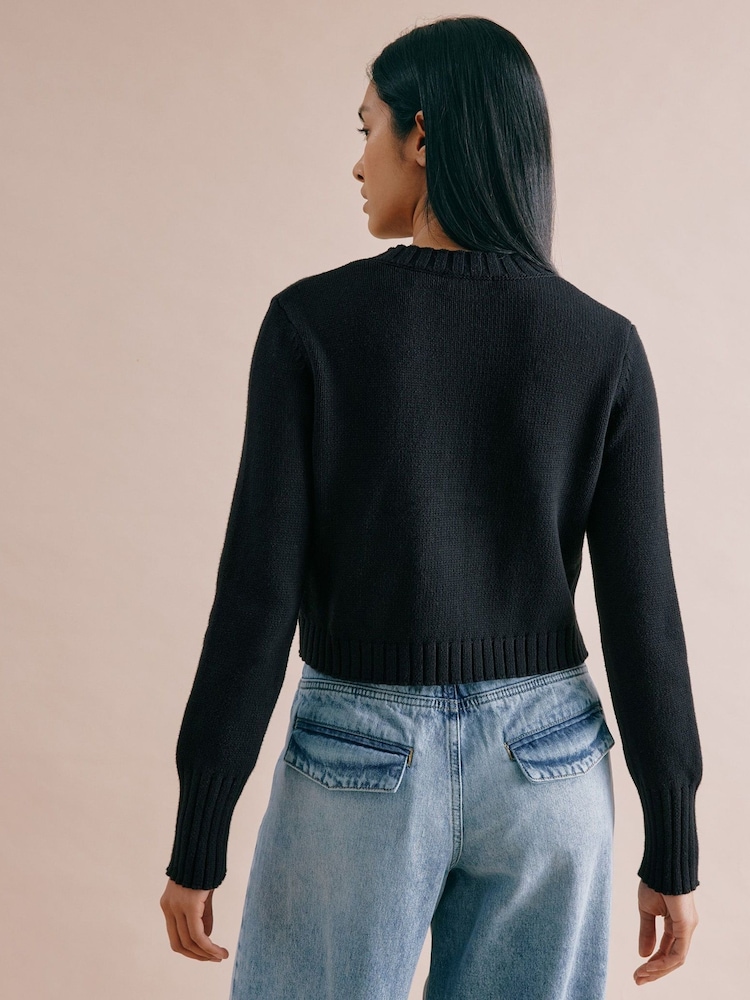 Albaray Cropped 100% Cotton Black Cardigan - Image 2 of 4