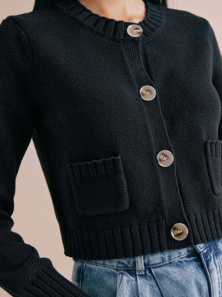 Albaray Cropped 100% Cotton Black Cardigan - Image 3 of 4