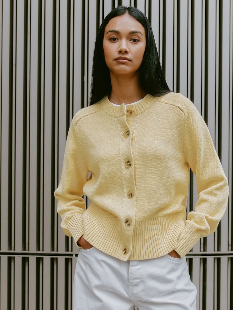 Albaray Yellow Lemon 100% Cotton Crew Cardigan - Image 1 of 5 Albaray Yellow Lemon 100% Cotton Crew Cardigan - Image 1 of 5