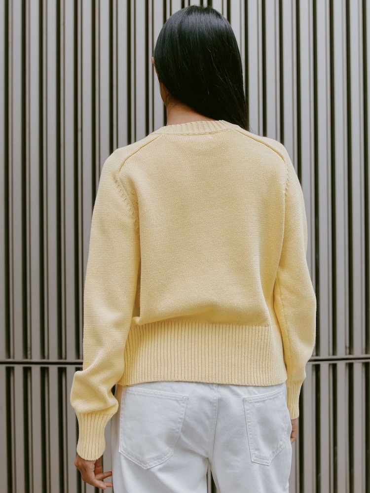 Albaray Yellow Lemon 100% Cotton Crew Cardigan - Image 2 of 5 Albaray Yellow Lemon 100% Cotton Crew Cardigan - Image 2 of 5