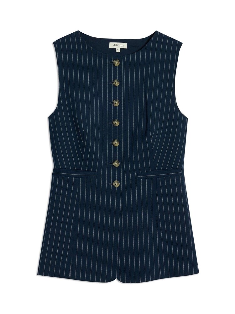 Albaray Blue Pinstripe Collarless Waistcoat - Image 7 of 7