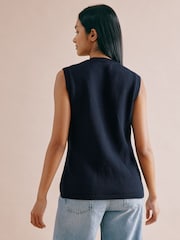 Albaray Blue Longline Knit 100% Cotton Waistcoat - Image 2 of 4