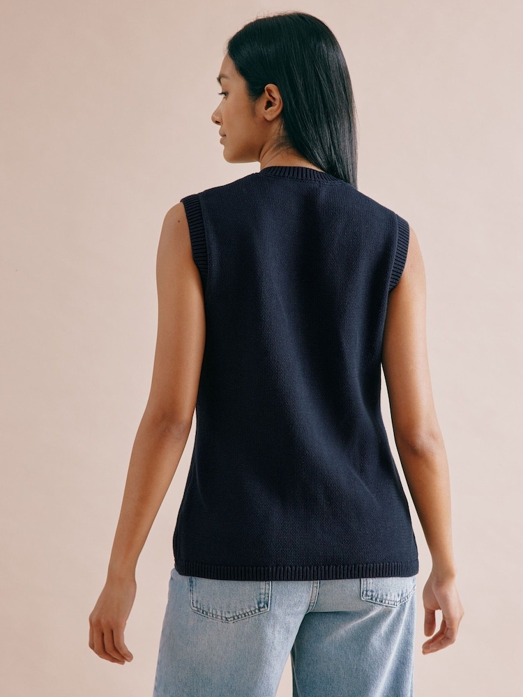 Albaray Blue Longline Knit 100% Cotton Waistcoat - Image 2 of 4
