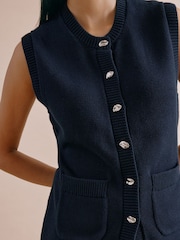 Albaray Blue Longline Knit 100% Cotton Waistcoat - Image 3 of 4