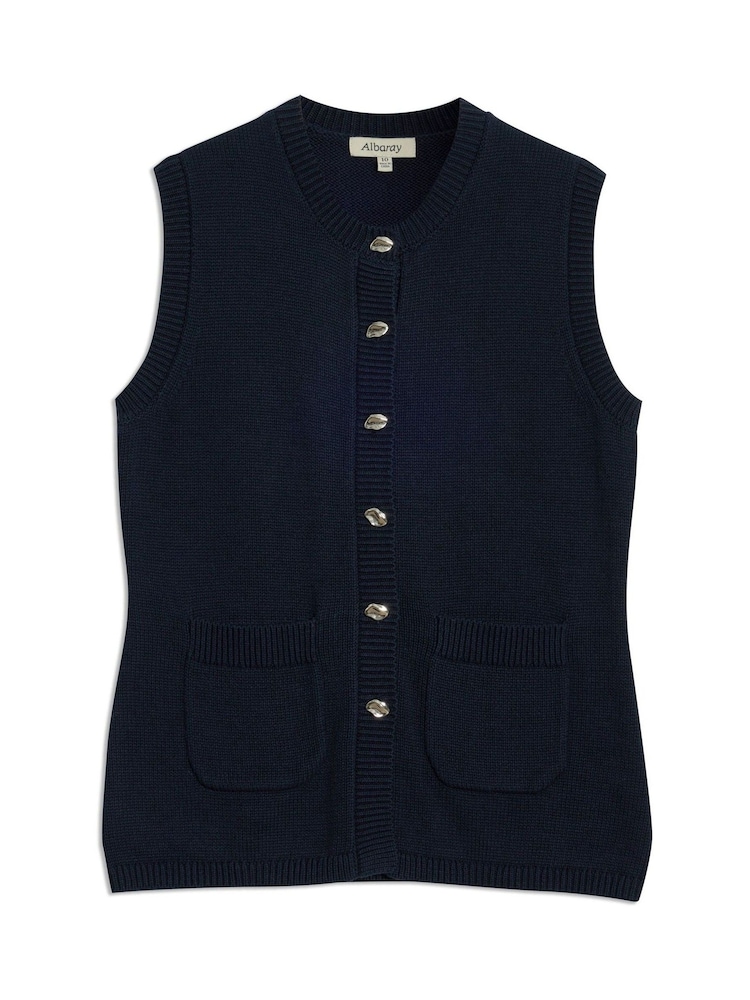 Albaray Blue Longline Knit 100% Cotton Waistcoat - Image 4 of 4